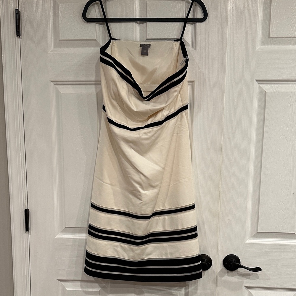 Ann Taylor Black and Cream Strapless Striped Dress